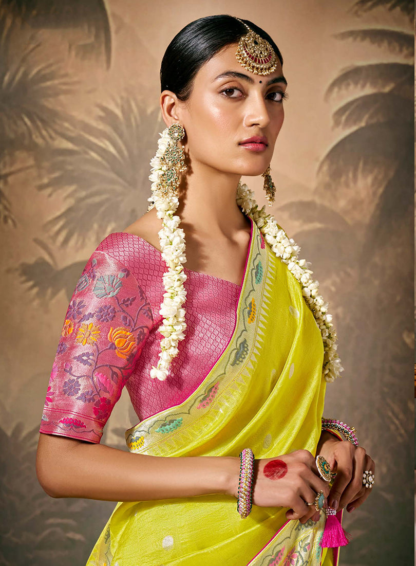 Monjolika Fashion Silk Floral Pattern Zari Work Pear Contemporary Saree