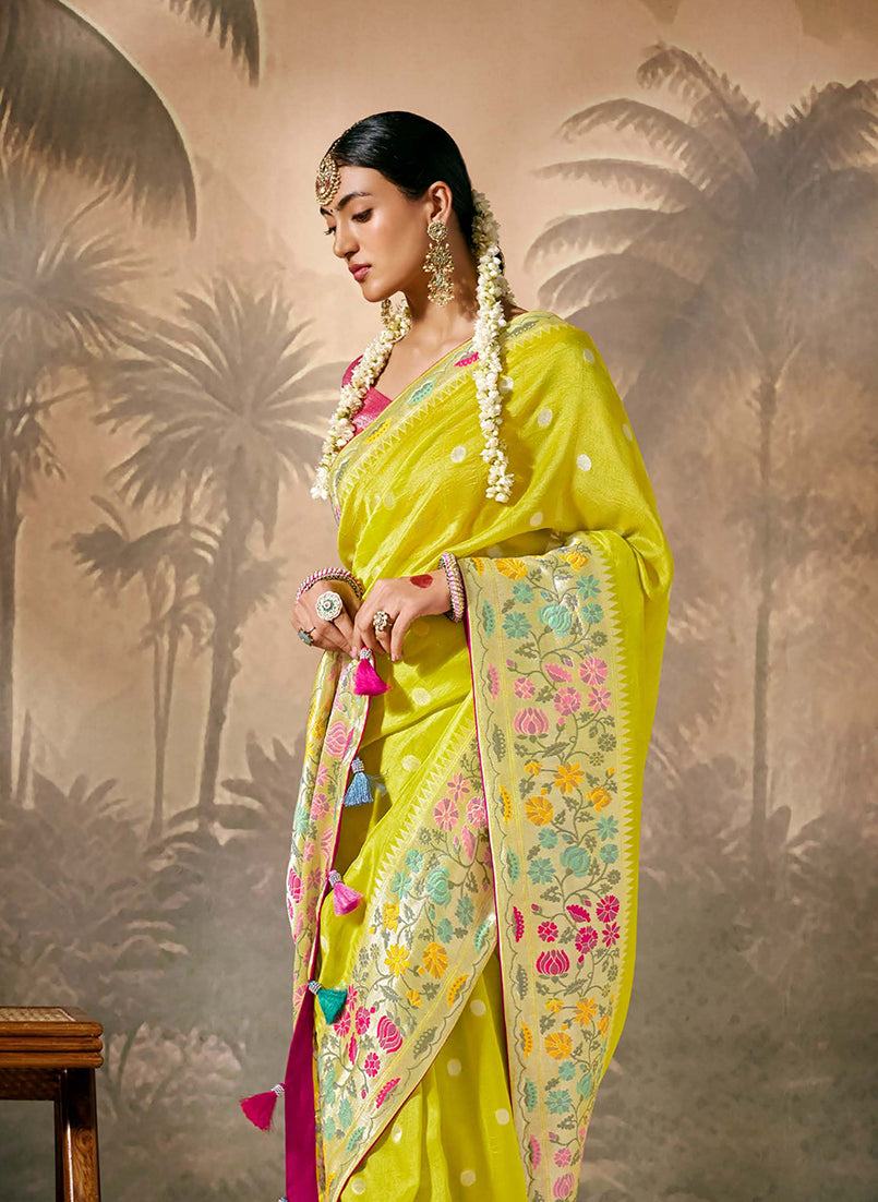 Monjolika Fashion Silk Floral Pattern Zari Work Pear Contemporary Saree