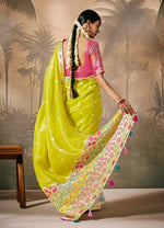 Thumbnail for Monjolika Fashion Silk Floral Pattern Zari Work Pear Contemporary Saree