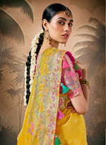 Thumbnail for Monjolika Fashion Silk Floral Pattern Zari Work Mustard Contemporary Saree
