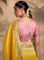 Thumbnail for Monjolika Fashion Silk Floral Pattern Zari Work Mustard Contemporary Saree