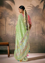 Thumbnail for Monjolika Fashion Silk Floral Pattern Zari Work Light Green Contemporary Saree