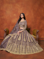 Thumbnail for Monjolika Fashion Net Purple Embroidered Designer Lehenga Choli