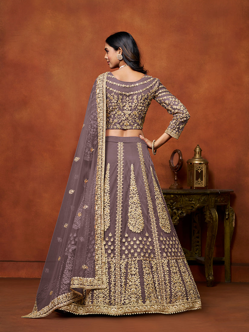 Monjolika Fashion Net Purple Embroidered Designer Lehenga Choli