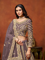 Thumbnail for Monjolika Fashion Net Purple Embroidered Designer Lehenga Choli