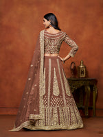 Thumbnail for Monjolika Fashion Net Brown Embroidered Designer Lehenga Choli