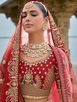 Thumbnail for Monjolika Fashion Red Silk Embroidered Sequins Thread And Zari Work Bridal Trendy Lehenga Choli