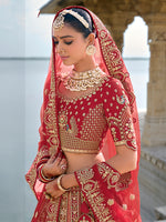 Thumbnail for Monjolika Fashion Red Silk Embroidered Sequins Thread And Zari Work Bridal Trendy Lehenga Choli
