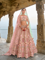 Thumbnail for Monjolika Fashion Light Pink Silk Embroidered Sequins Thread And Zari Work Bridal Trendy Lehenga Choli