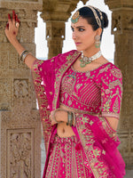 Thumbnail for Monjolika Fashion Rani Pink Silk Embroidered Sequins Thread And Zari Work Bridal Trendy Lehenga Choli