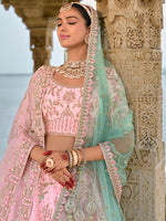 Thumbnail for Monjolika Fashion Light Pink Silk Embroidered Sequins Thread And Zari Work Bridal Trendy Lehenga Choli