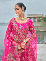 Thumbnail for Monjolika Fashion Rani Pink Silk Embroidered Sequins Thread And Zari Work Bridal Trendy Lehenga Choli