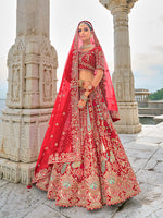 Thumbnail for Monjolika Fashion Red Silk Embroidered Sequins Thread And Zari Work Bridal Trendy Lehenga Choli