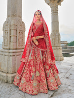 Thumbnail for Monjolika Fashion Red Silk Embroidered Sequins Thread And Zari Work Bridal Trendy Lehenga Choli