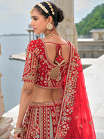 Thumbnail for Monjolika Fashion Red Silk Embroidered Sequins Thread And Zari Work Bridal Trendy Lehenga Choli