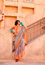 Thumbnail for Monjolika Fashion Georgette Weaving Work Digital Print Grey Classic Saree