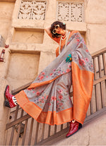 Thumbnail for Monjolika Fashion Georgette Weaving Work Digital Print Grey Classic Saree
