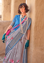 Thumbnail for Monjolika Fashion Georgette Weaving Work Digital Print Grey Classic Saree