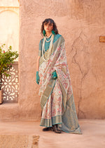 Thumbnail for Monjolika Fashion Georgette Weaving Work Digital Print Cream Classic Saree