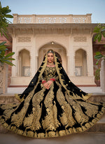 Thumbnail for Monjolika Fashion Velvet Black Embroidered Stone Work Wedding Lehenga Choli