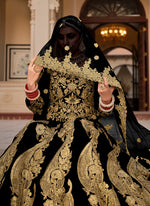 Thumbnail for Monjolika Fashion Velvet Black Embroidered Stone Work Wedding Lehenga Choli