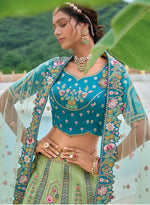 Thumbnail for Monjolika Fashion Silk Blend Embroidered Sequins Sea Green And Turquoise Designer Lehenga Choli