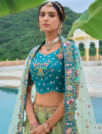 Thumbnail for Monjolika Fashion Silk Blend Embroidered Sequins Sea Green And Turquoise Designer Lehenga Choli