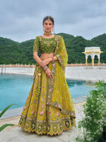 Thumbnail for Monjolika Fashion Silk Blend Embroidered Sequins Green And Mehendi Designer Lehenga Choli