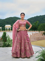 Thumbnail for Monjolika Fashion Silk Blend Embroidered Sequins Onion Pink Designer Lehenga Choli