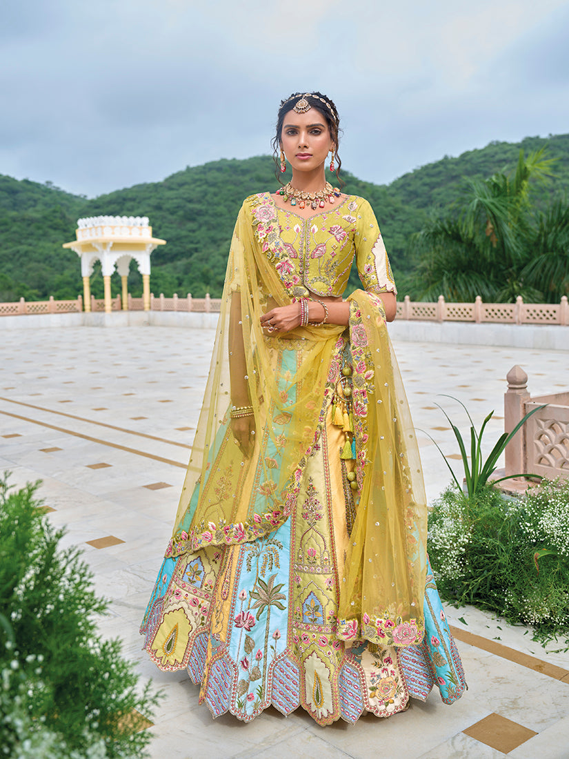 Monjolika Fashion Silk Blend Embroidered Sequins Multi Colour Designer Lehenga Choli