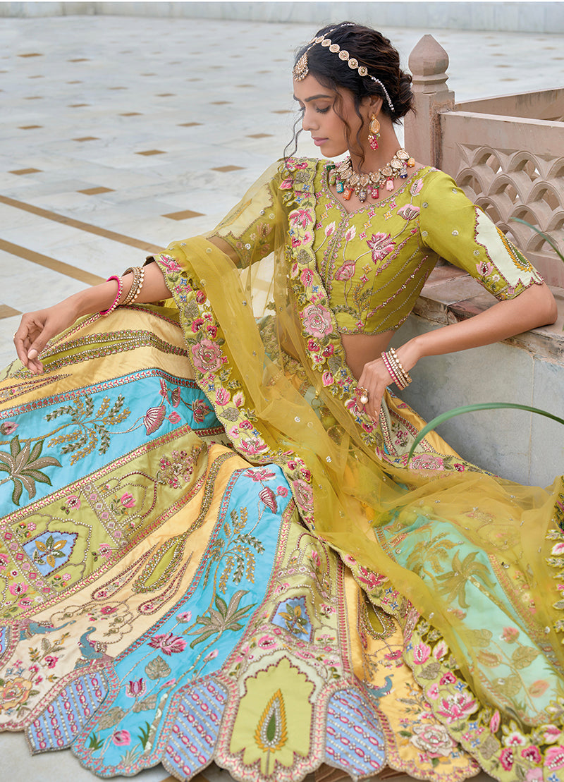 Monjolika Fashion Silk Blend Embroidered Sequins Multi Colour Designer Lehenga Choli