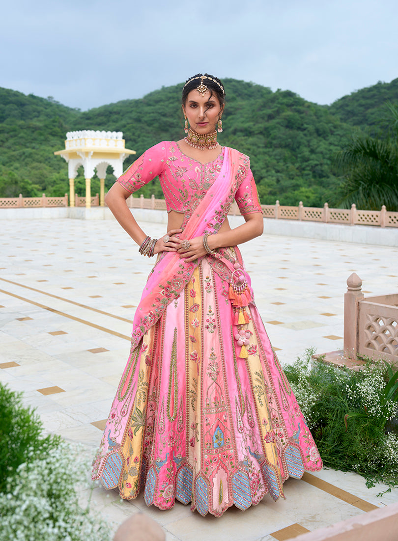 Monjolika Fashion Silk Blend Embroidered Sequins Pink Designer Lehenga Choli