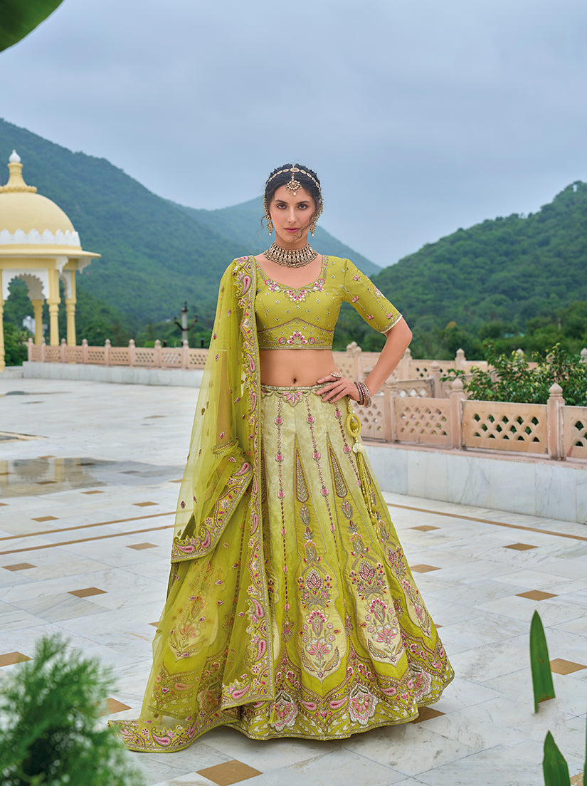 Monjolika Fashion Silk Blend Embroidered Sequins pear Designer Lehenga Choli