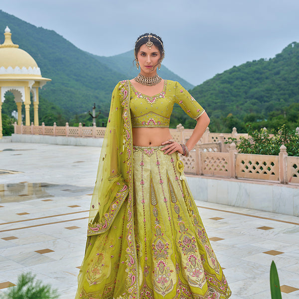 Monjolika Fashion Silk Blend Embroidered Sequins pear Designer Lehenga Choli