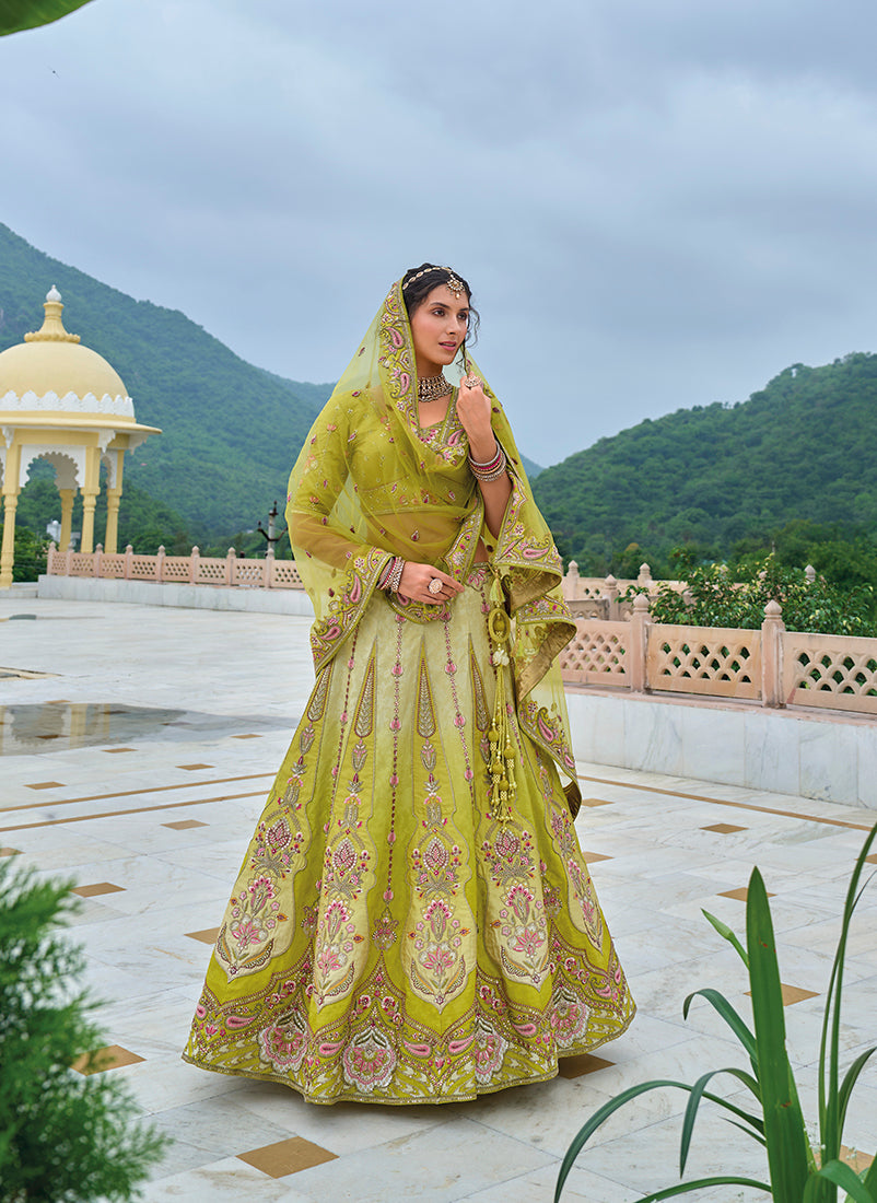 Monjolika Fashion Silk Blend Embroidered Sequins pear Designer Lehenga Choli