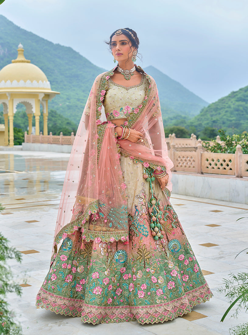 Monjolika Fashion Silk Blend Embroidered Sequins Multi Colour Designer Lehenga Choli - Distacart
