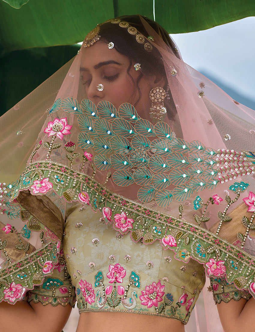 Monjolika Fashion Silk Blend Embroidered Sequins Multi Colour Designer Lehenga Choli