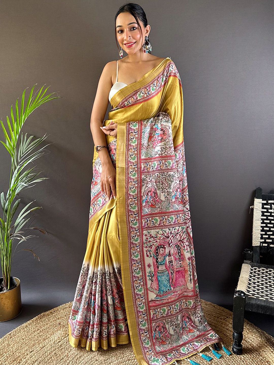 Mitera Ethnic Motifs Printed Tussar Saree - Distacart