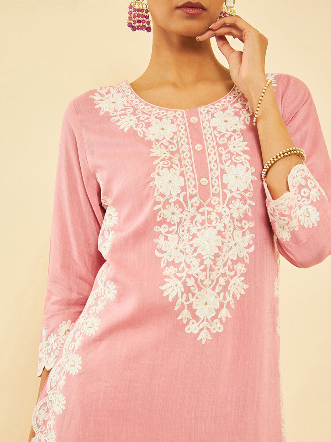 Soch Ethnic Motifs Embroidered Straight Kurta with Trousers - Distacart