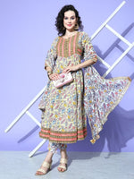 Thumbnail for All About You Women Cream-Coloured Floral Printed Regular Gotta Patti Pure Cotton Kurta with Trousers & With - Distacart