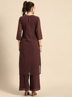 Thumbnail for All About You Women Brown Ethnic Motifs Embroidered Regular Chikankari Kurta with Palazzos - Distacart