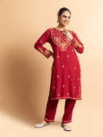 Thumbnail for HOUSE OF KARI Floral Embroidered Chikankari Kurta With Palazzos - Distacart