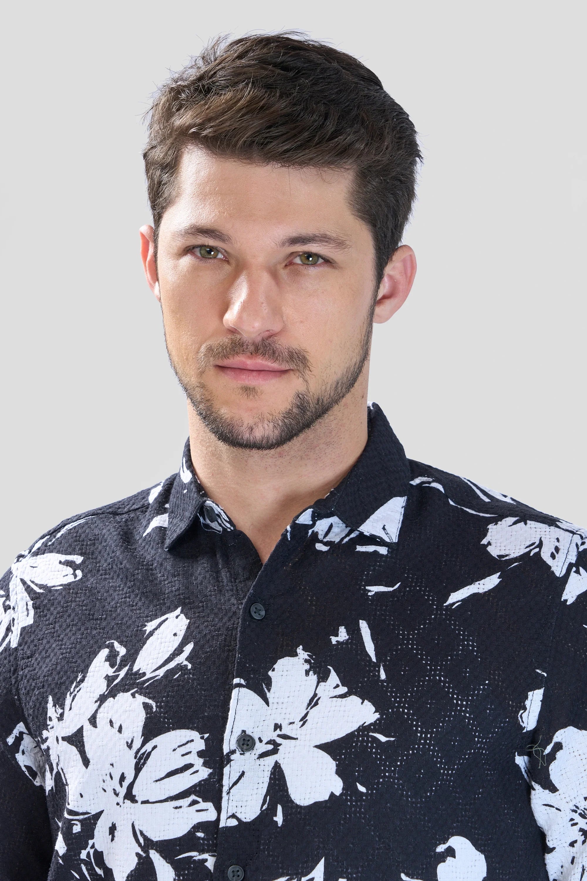 Xkind Black Floral Printed Textured Regular Fit Shirt