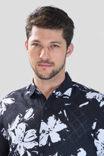Thumbnail for Xkind Black Floral Printed Textured Regular Fit Shirt