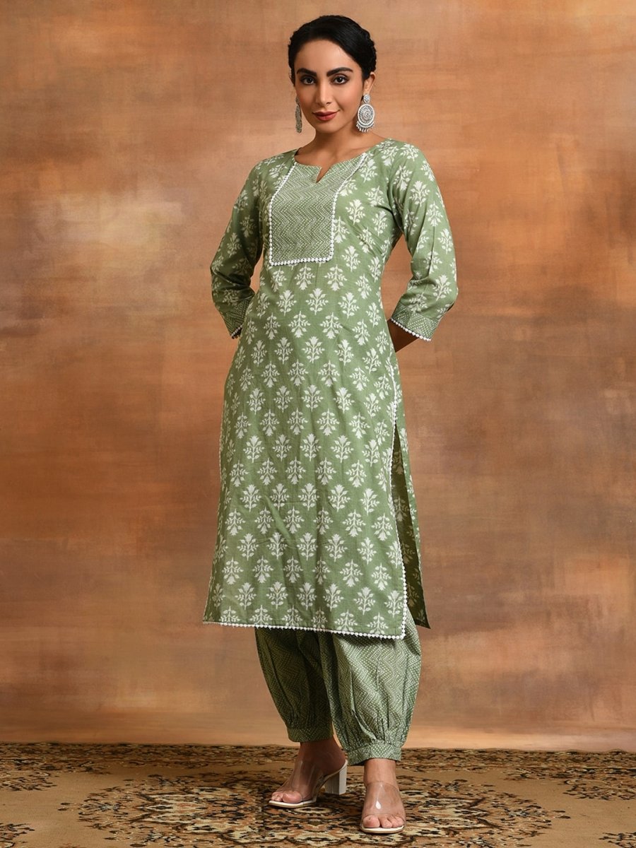 Aks Ethnic Motifs Printed Pure Cotton Kurta with Palazzos - Distacart