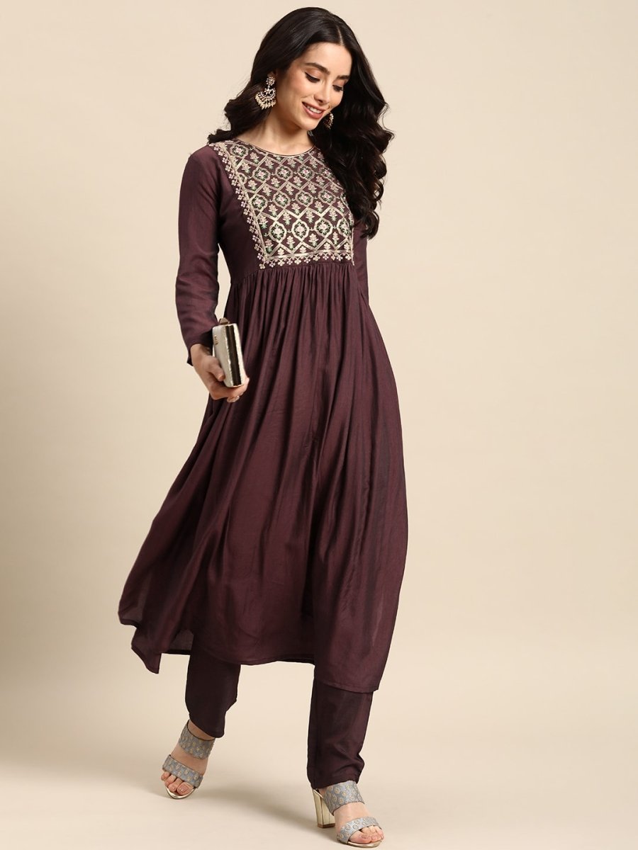 All About You Floral Embroidered Pleated Sequinned Kurta with Trousers - Distacart
