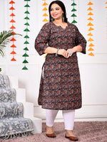 Thumbnail for Swasti Brown Floral Printed Cotton Straight A-Line Kurta