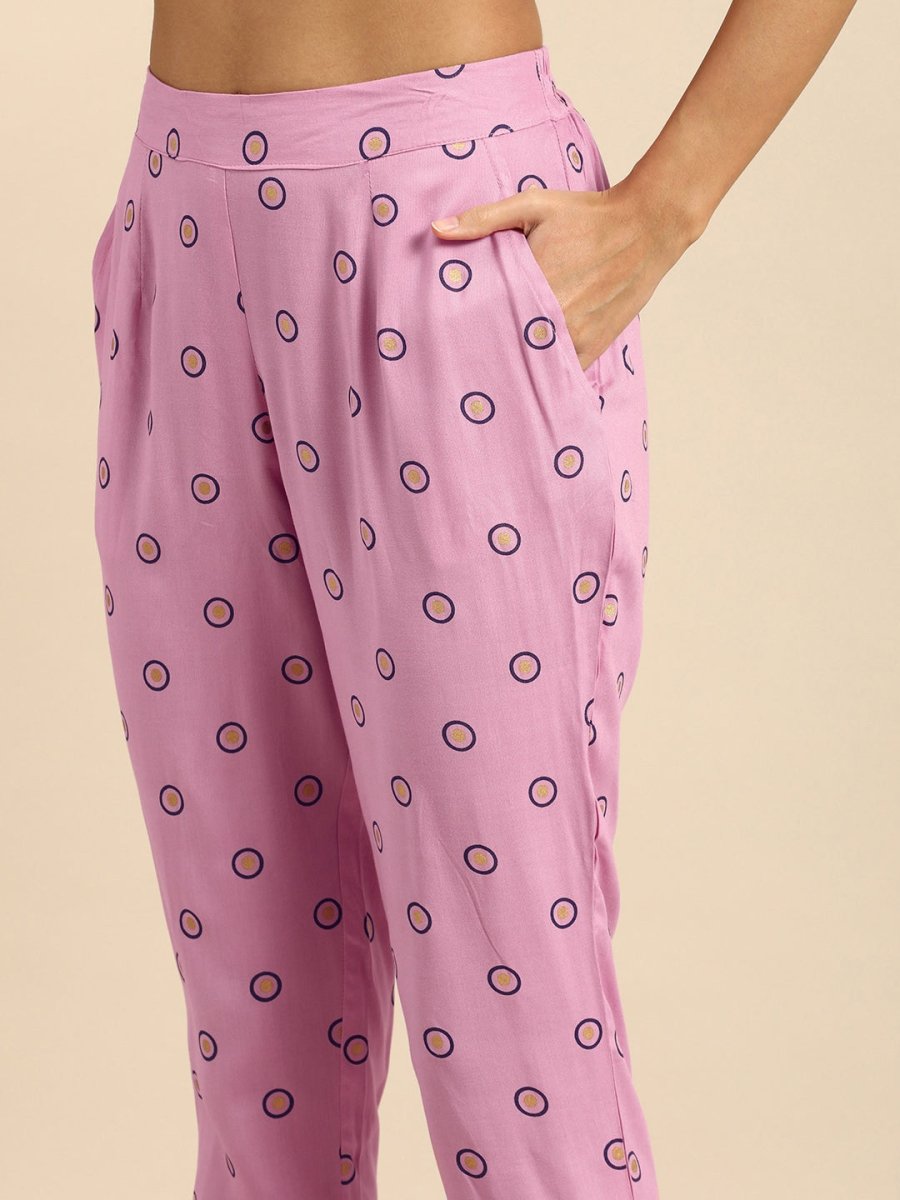 All About You Women Pink Ethnic Motifs Printed Empire Kurta with Trousers - Distacart