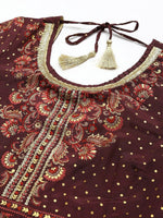 Thumbnail for AURELIA Maroon Ethnic Motifs Maxi Dress
