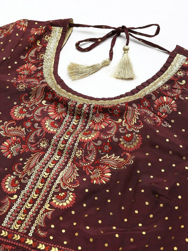 AURELIA Maroon Ethnic Motifs Maxi Dress